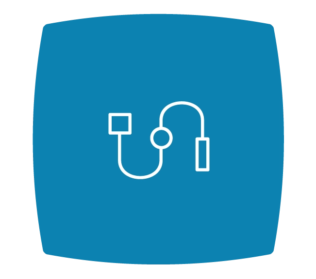Icon of a workflow using shapes on a teal background