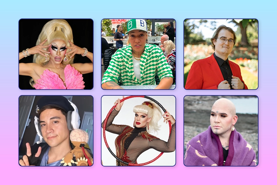 6 LGBTQ+ influencers in a stylized image