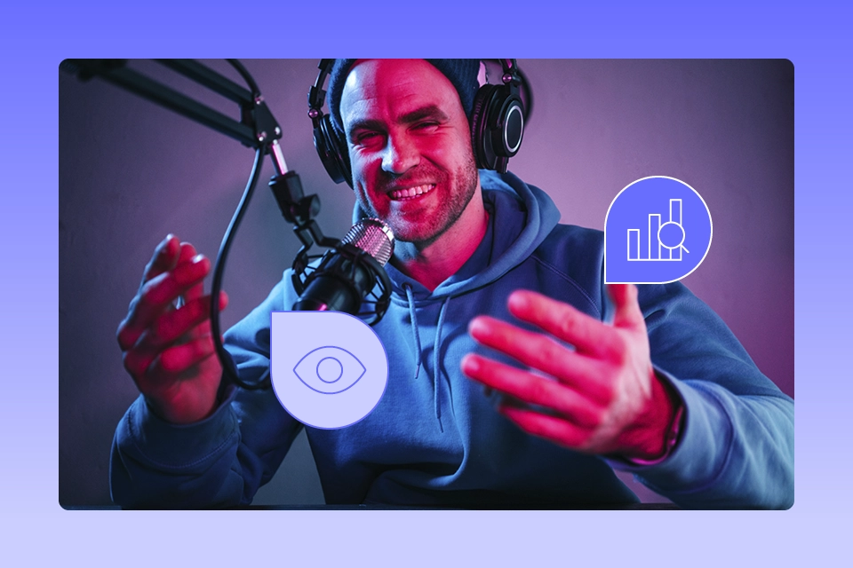 Stylized image of a content creator speaking into a microphone representing how to find influencers