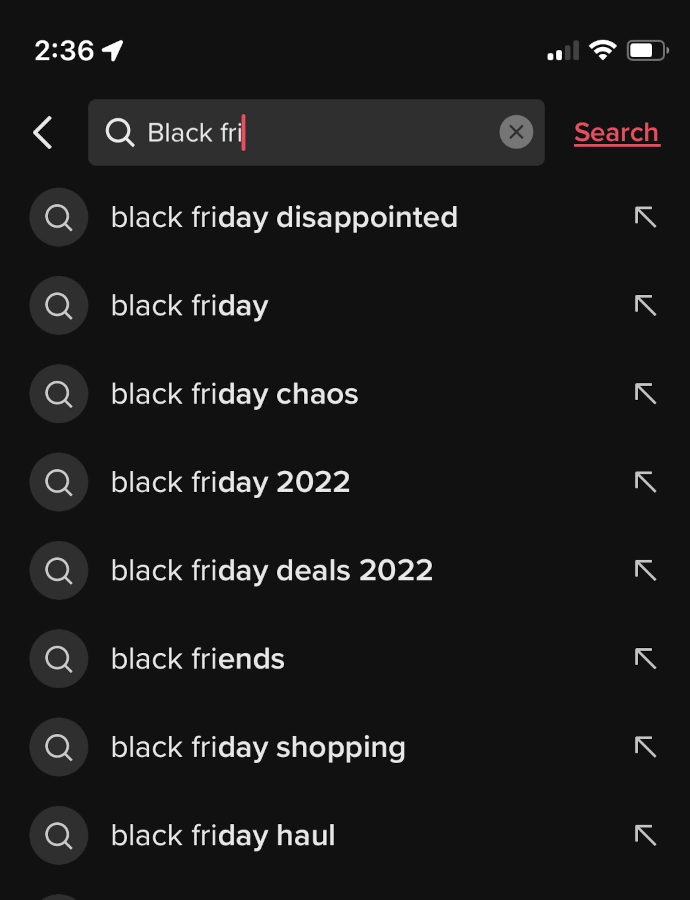 Screenshot of TikTok Search results