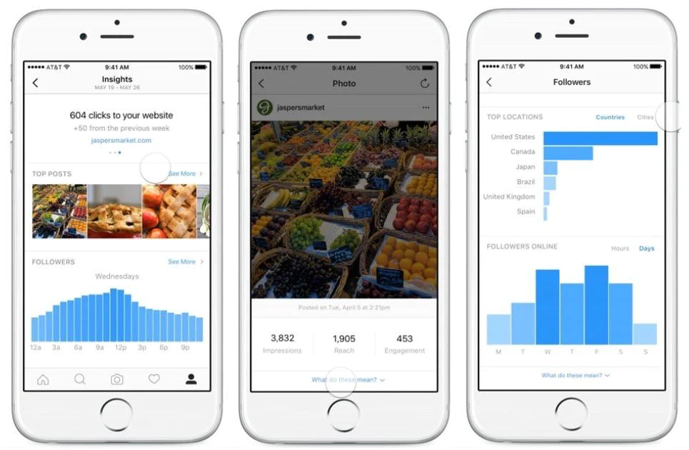 3 smartphones with Instagram video analytics on it