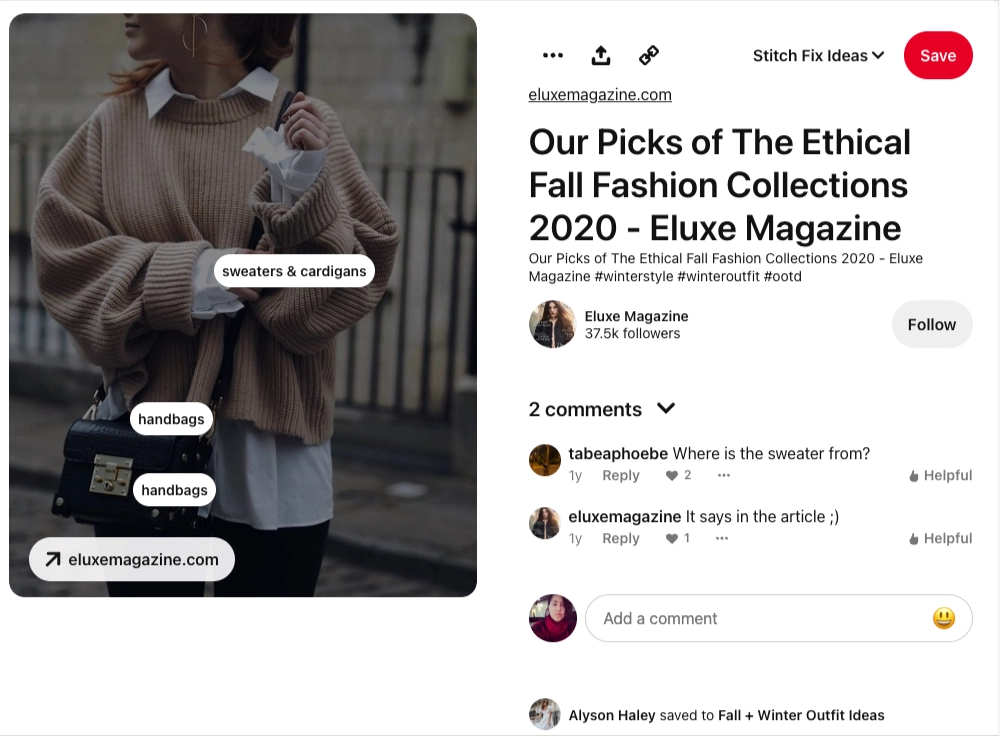Pinterest shopping pin