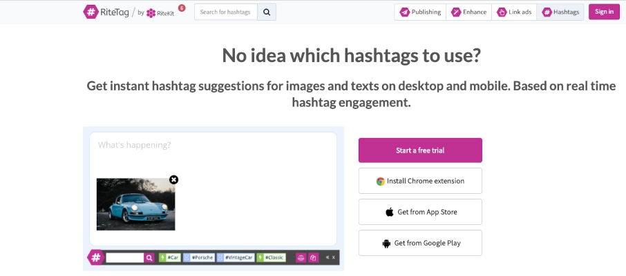 Screenshot of RiteTag homepage