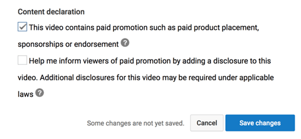 YouTube content declaration menu